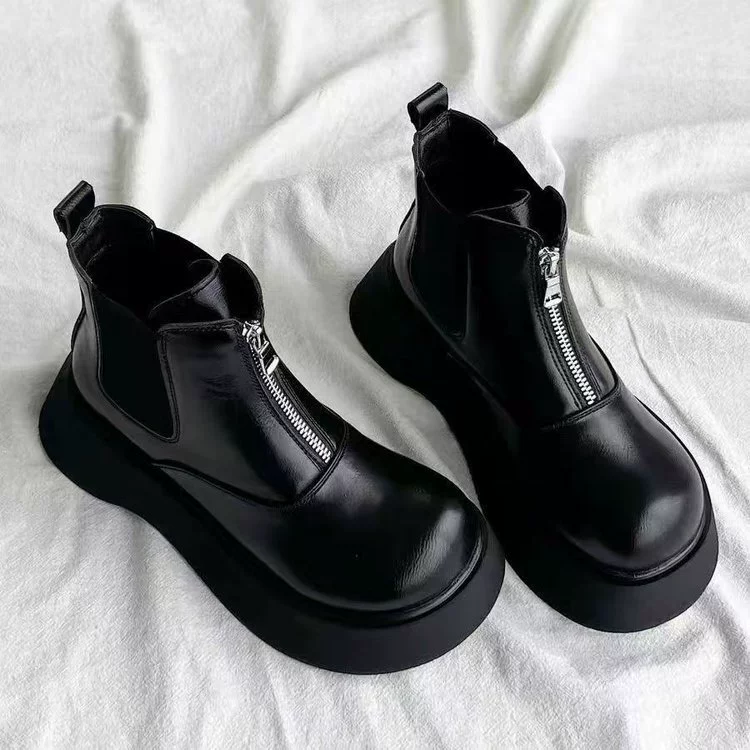 Челси сапоги на молнии передние хлопчатобумажные сапоги маленькие кожаные сапоги зимой 2024 британские сапоги Martin толстые подошвы женские сапоги хлопковые сапоги