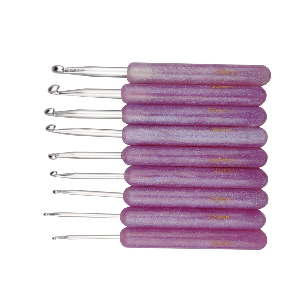 Herramientas de tejer mango de resina de aluminio crochet polvo transparente conjunto de 9 2.0-6.0 mmvc embalaje