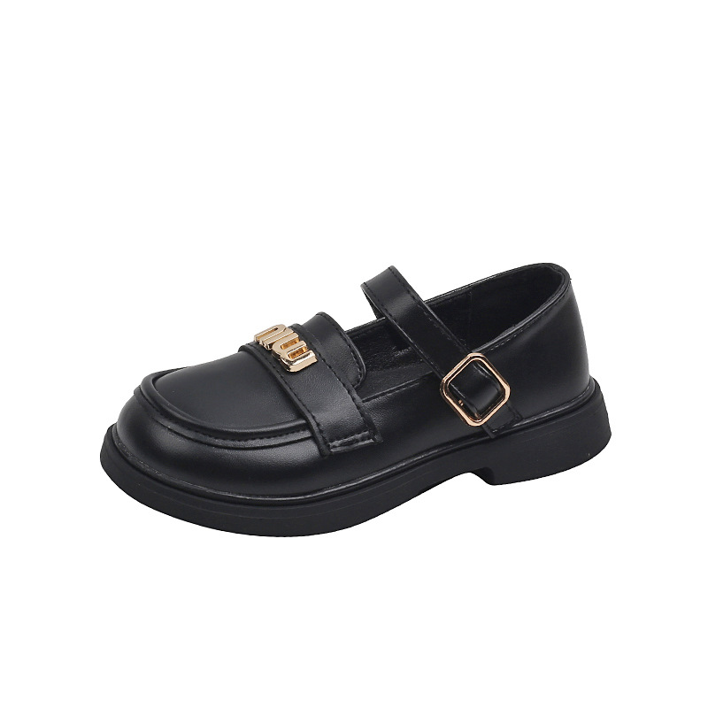 Zapatos de cuero de las niñas 2024 primavera y otoño nueva moda MIU suave inferior zapatos de los niños solo medio pequeño borde de los niños Comercio Zapatos de los niños en marea de stock