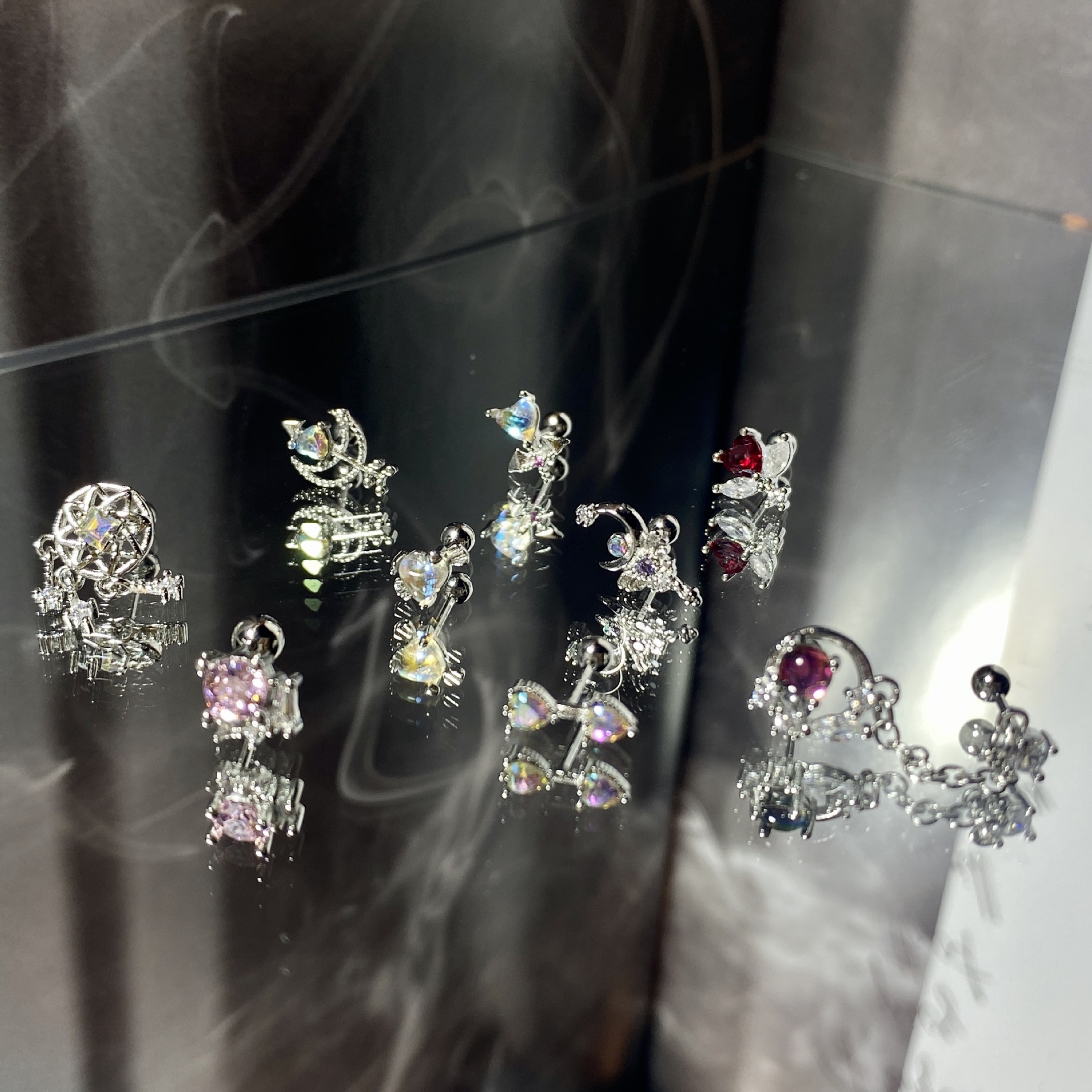 Simple Style Moon Heart Shape Copper Inlay Zircon Earrings 1 Piece