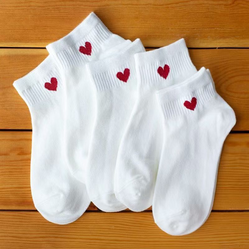 Zhuji Socks Wholesale Spring and Summer Thin Red Heart Versatile Black and White Girls Short Socks Sweat-Absorbent Breathable Boat Socks Women's Socks Zhuji Socks Wholesale Spring and Summer Thin Red Heart Versatile Black and White Girls Short Socks Sweat-Absorbent Breathable Boat Socks Women's Socks