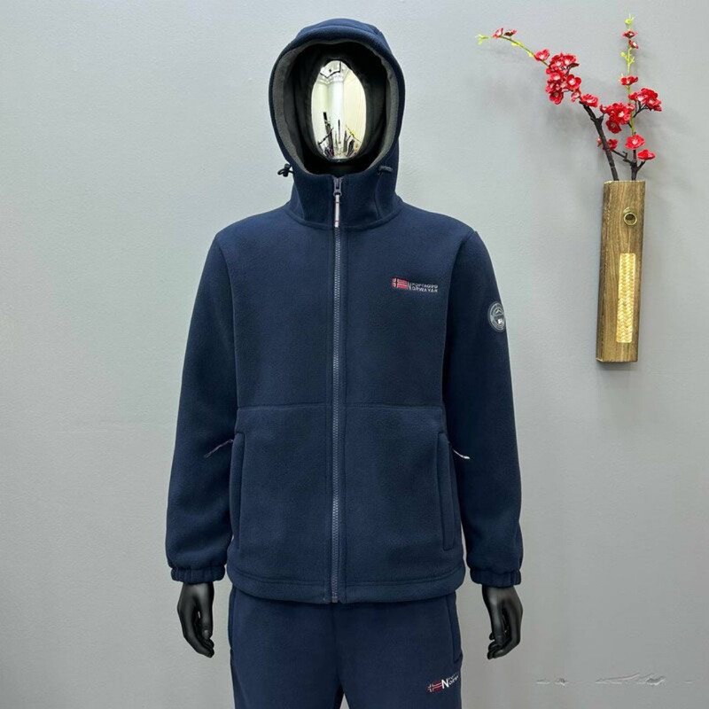 [9819] Norway Single Hooded fleece-lined Thickened Men's Jacket Cold-proof Warm Double-sided Fleece