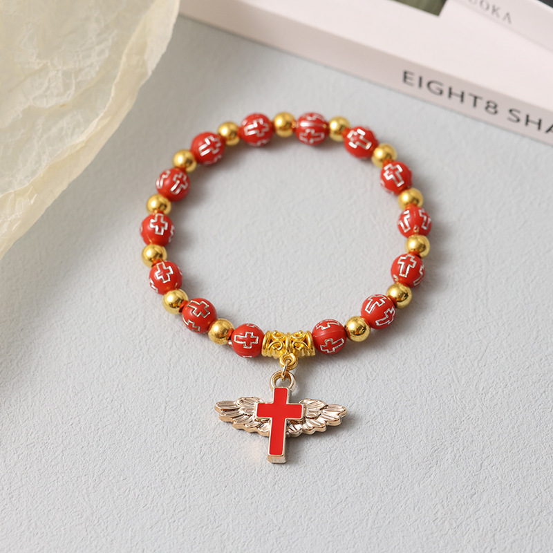 Etsy cross mirror hot-selling gilded acrylic cross bead bracelet drop oil Angel cross rosary beads bracelet