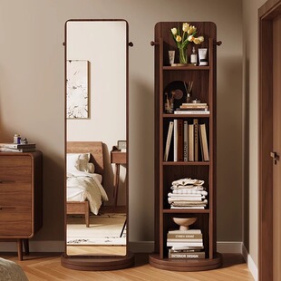 Rotating Dressing Mirror, Coat Rack, Bookshelf, Household Removable Bedroom Fitting Magazine Mirror, Integrated Full-Length Mirror, Floor Mirror