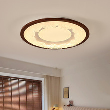 新中式实木卧室吸顶灯中古风胡桃木色卧室灯主卧室复古房间吸顶灯