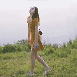 欧洲站2023年夏季新款女装法式高级感小个子收腰显瘦连衣裙子薄款