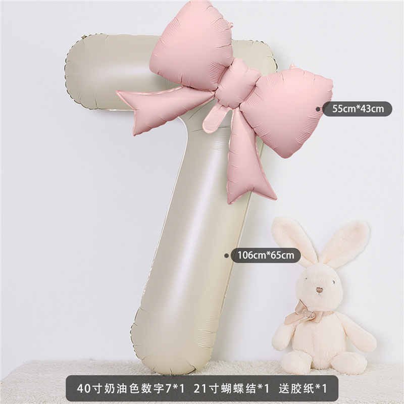 生日数字气球蝴蝶结装饰拍照道具奶油ins女孩儿童宝宝周岁仪式感|undefined