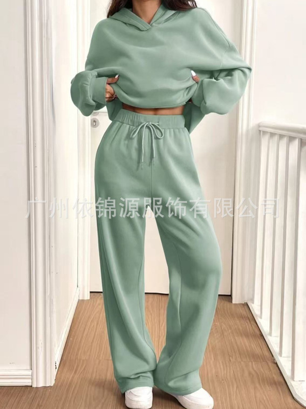 欧美外贸2025亚马逊秋冬款休闲运动休闲长袖卫衣阔腿裤套装|undefined