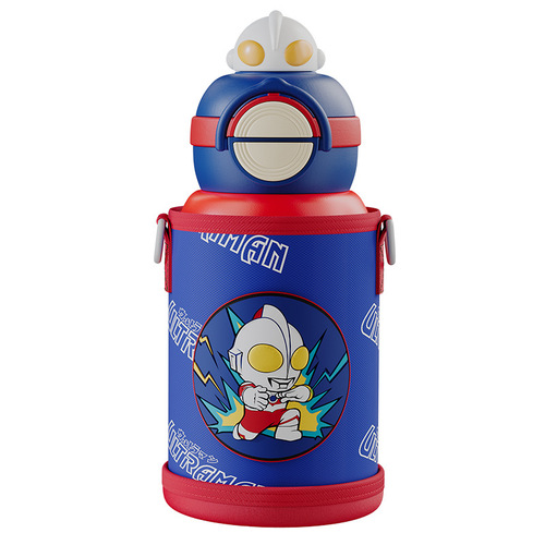Ultraman doll children's thermos cup portable cartoon straw cup large capacity student school stainless steel kettle