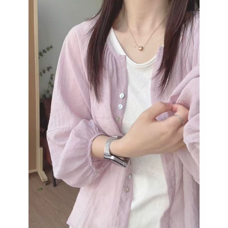 Super Fairy Layered Tencel Lightweight Shirt for Small Women 2025 Summer New Loose and Versatile Slimming Look Long-Sleeved Shirt