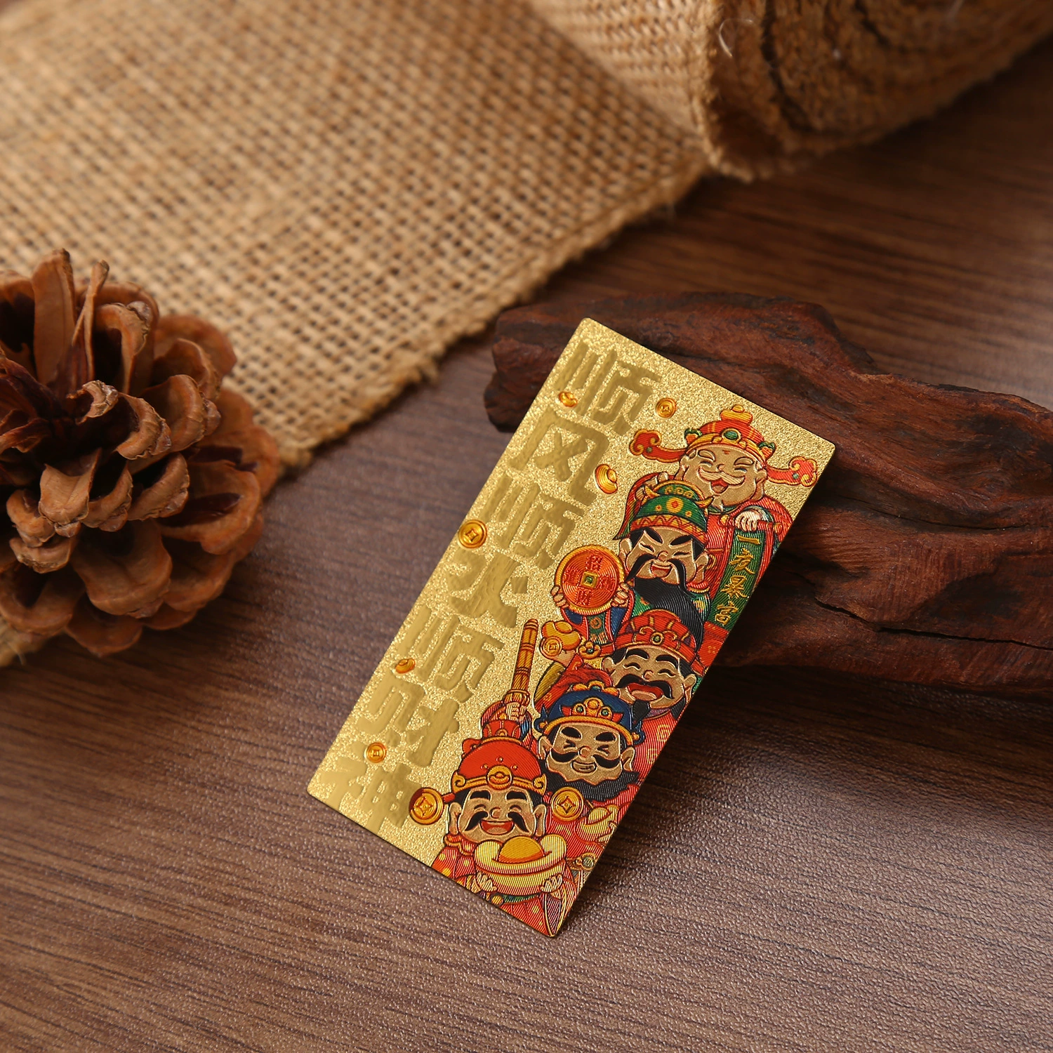 Оптовая продажа наклеек для телефонов Q-версии с изображением Бога богатства в золотой фольге, символизирующей процветание и удачу.