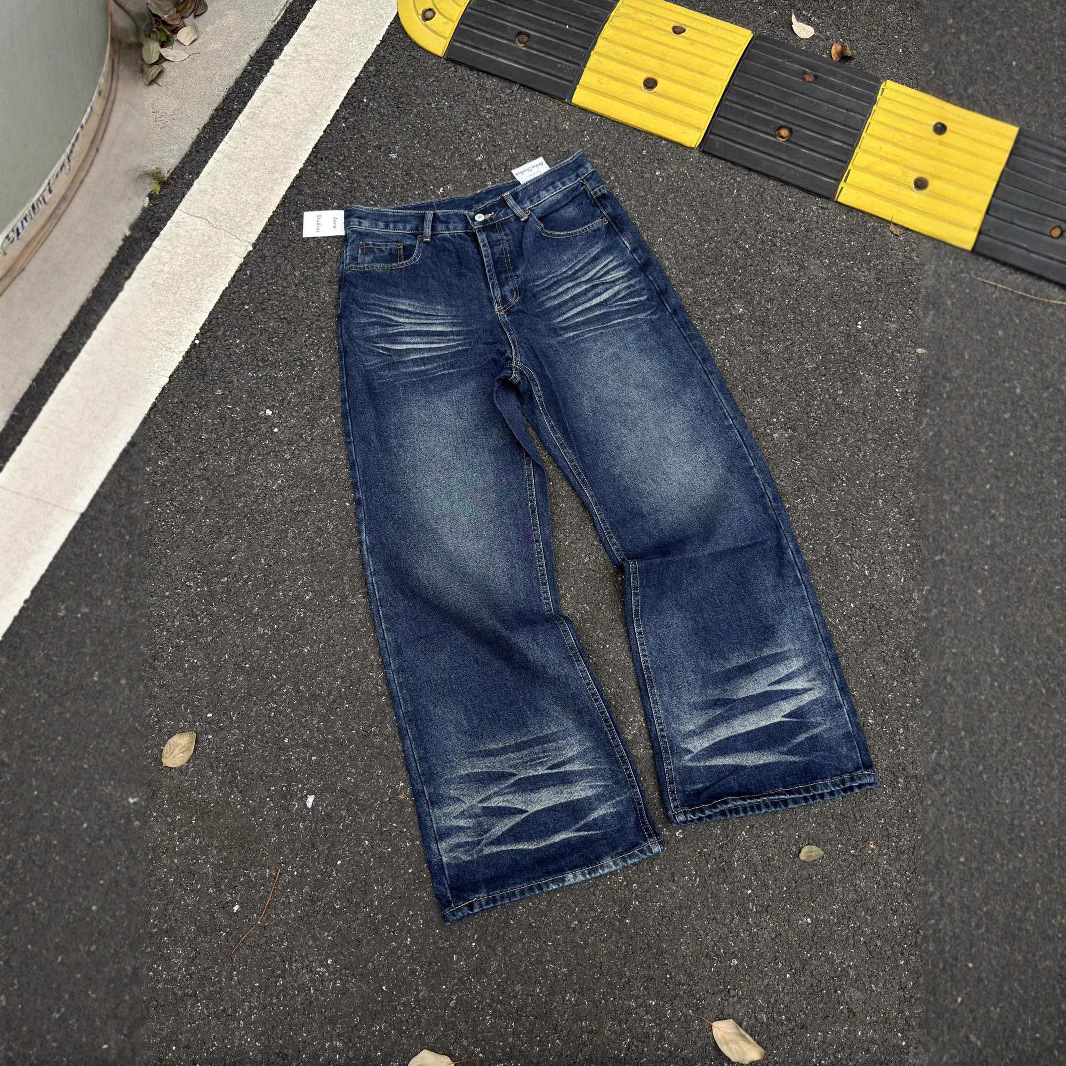 Style Oversized Washed Denim Pants – Baggy Streetwear Jeans With Ripple Effect & Distressed Detailing"_voghion.com