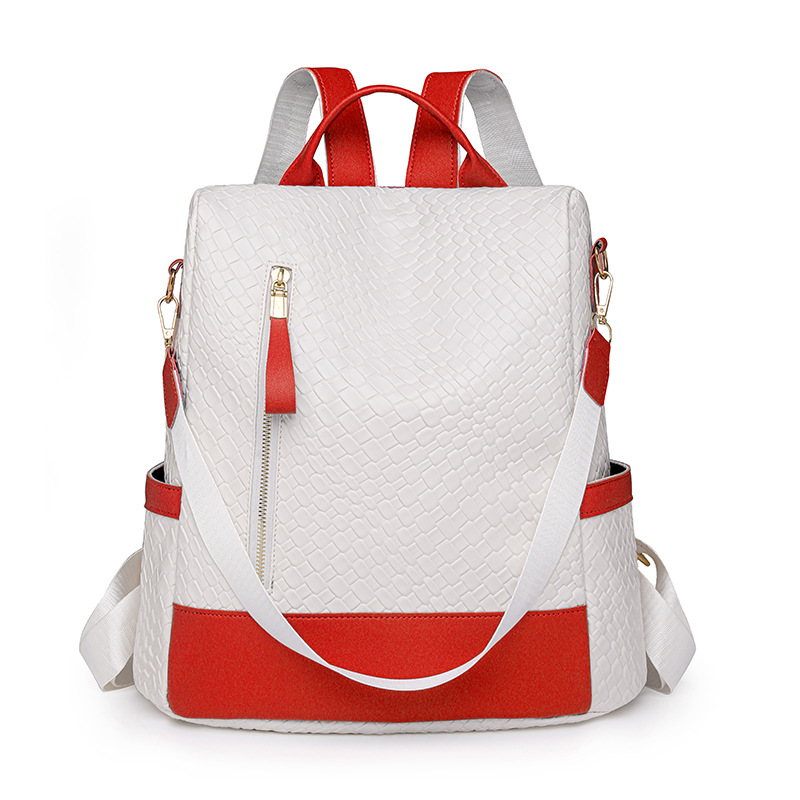 Spot wholesale 2024 nueva moda tejida señoras mochila antirrobo color de contraste simple mochila multifuncional de doble uso