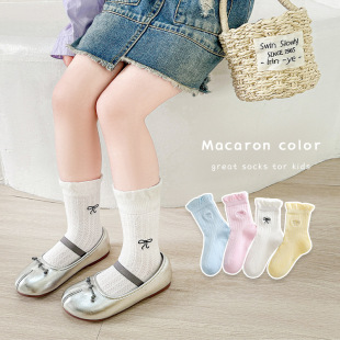Spring 2025 New Breathable Mesh Socks Bow Embroidered Sweet Princess Socks Girls Four Pair Children Socks