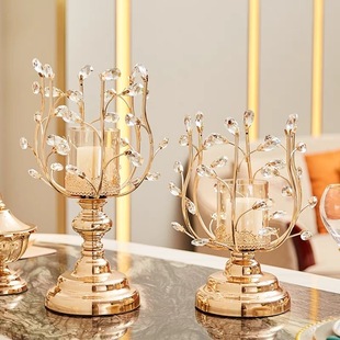 European-American Style High-end Large Candelabra Ornaments Light Luxury Metal Romantic Candlelight Dinner Props Crystal Dining Table Wedding