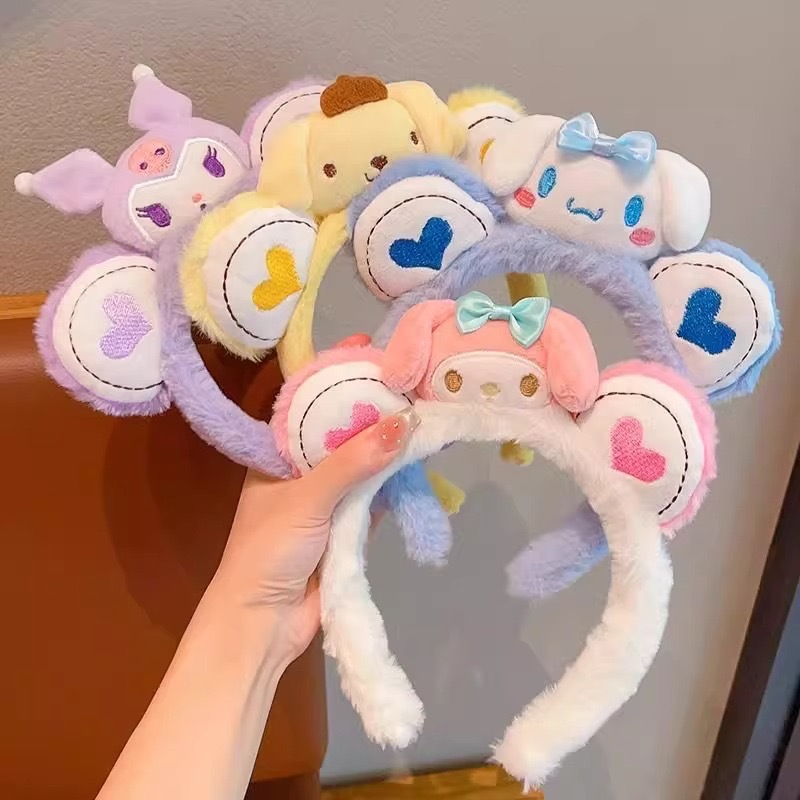 Nuevo otoño y invierno peludo aro de pelo dibujos animados Sanliogou cabeza aro de pelo especial para lavar la cara maquillaje pelo de pelo correa de pelo adornamiento