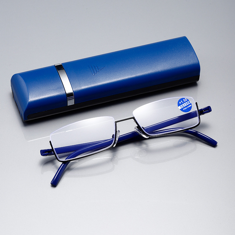 Fashion New half frame reading glasses men and women portable fashion with box anti blue light cross-border reading glasses in stock
