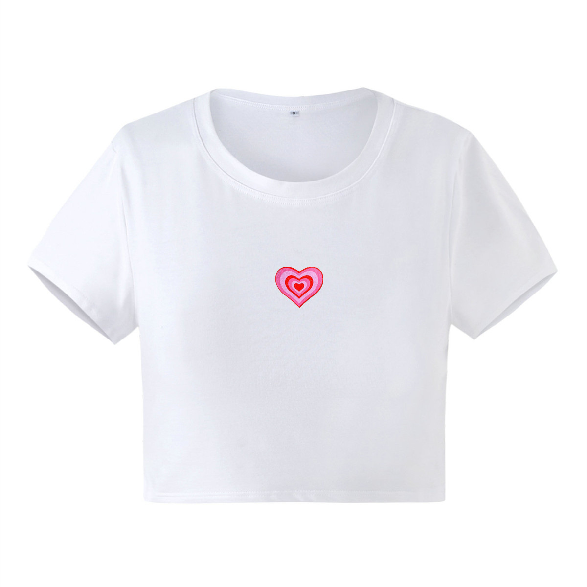 Heart Printing Round Neck Midriff-baring Slim-fit Short-sleeved T-shirt Women's Clothing display picture 5