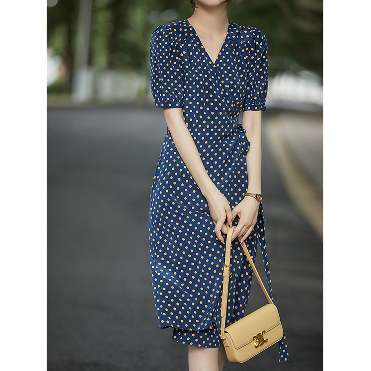 Mulberry Silk Polka Dot Tea Break Dress, High-End Silk Dress, 2026 Spring and Summer New Women's Mid-Length Dress