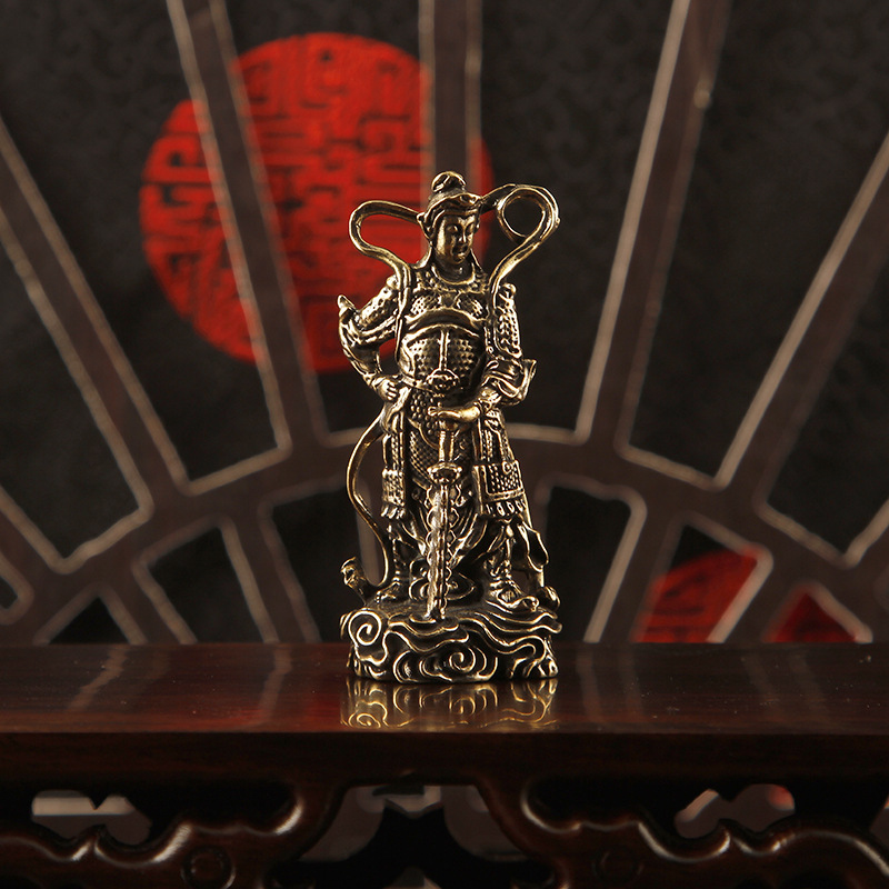 纯黄铜韦陀菩萨护法铜像韦驮复古居家用供奉佛像桌面工艺品铜摆件