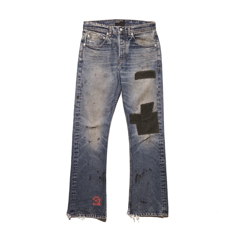 Erd's New Melancholic Rich Second-Generation Burnt Slender Patchwork Velvet Knife-Cut Embroidered Bootcut Jeans