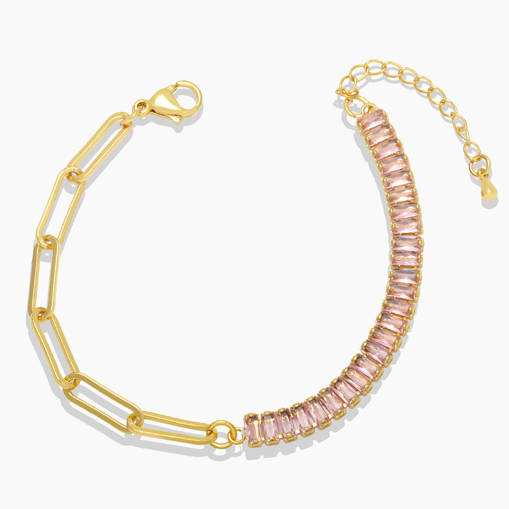 Zircon Inlay Material Fashion Stitching Square Zircon Copper 18k Gold-plated Bracelet