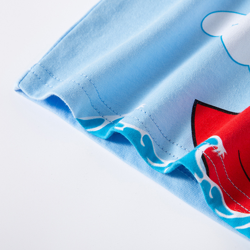 2024 nuevo patrón de tiburón de dibujos animados Camiseta de manga corta para niños verano bebé superior algodón entrega de una pieza