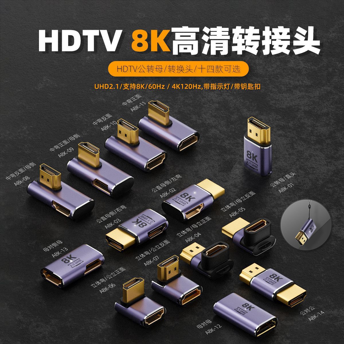 HDTV male to female adapter, right-angle high-definition 8K60HZ converter, UHD2.1 converter for TV and monitor
