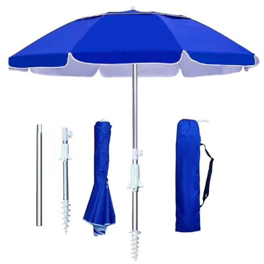 Cross-Border Hot Selling Aluminum Alloy 6.5ft Foldableing Convenient Travel Beach Umbrella Telescopic Windproof Parasol with Sand Anchor