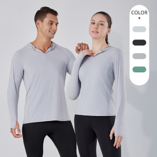Spring casual running long-sleeved hooded men's and women's same outdoor T-shirt fitness training clothes sports quick-drying top
