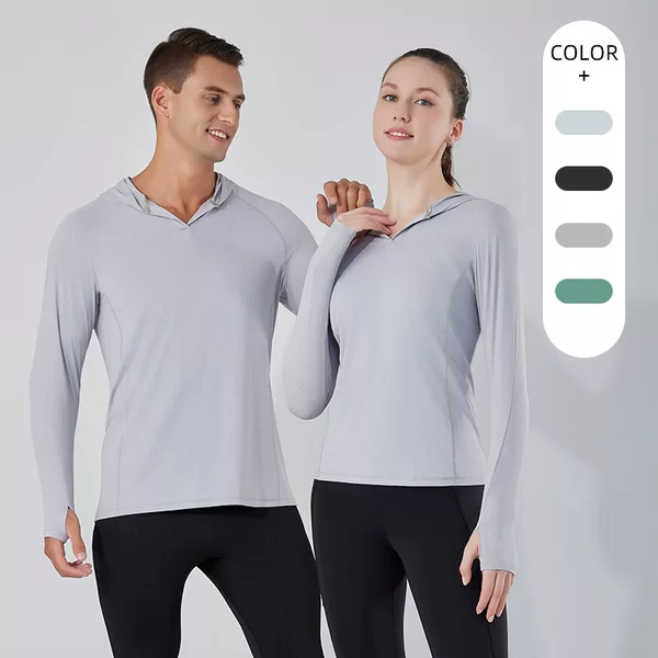 Spring casual running long-sleeved hooded men's and women's same outdoor T-shirt fitness training clothes sports quick-drying top