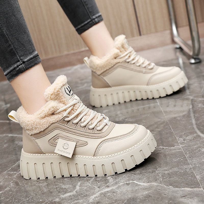 Zapatos de mujer de algodón nuevo otoño y invierno 2026 muffin calentamiento de suela gruesa zapatos de mujer con algodón de nieve para aumentar la altura y el desgaste