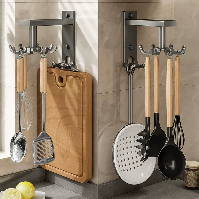 Кухонная вращающаяся и крючок настенный держатель для spatula хранение без сверления навешанный, ложка для порчи, навесной стеллаж для кухонных принадлежностей