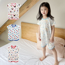 ins外贸男女童春夏睡袋儿童呼吸棉短袖睡袍宝宝家居两用连身睡裙