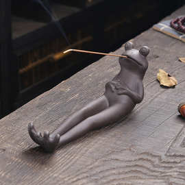 紫砂青蛙香插线香炉家用室内沉香檀香卧香炉香托熏香炉香座香薰炉