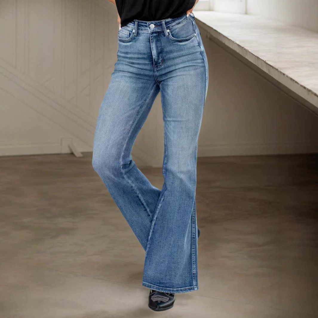 2025 Spring And Autumn Explosion Elastic Women's Denim Trousers Slim And Thin, Many Buttons Slightly Pulled_voghion.com