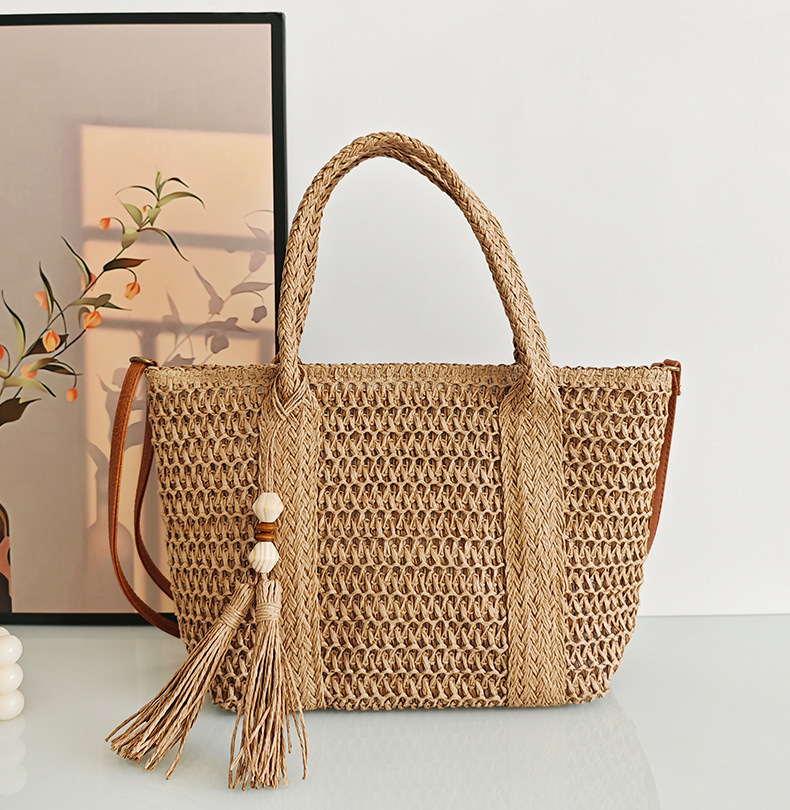 Mujeres Papel Color Sólido Vacaciones Tejido Hilo De Coser Cuadrado Cremallera Bolsa De Paja display picture 1