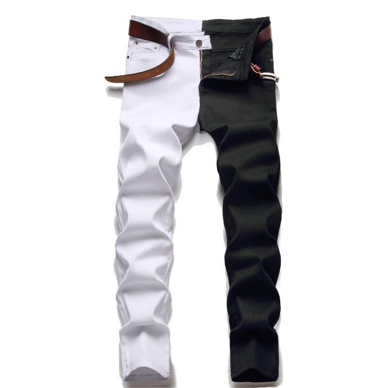 Pantalones vaqueros de los hombres micro elástico slim fit pies costura bicolor tendencia de la moda de los hombres multicolor en stock pantalones de exportación de comercio exterior
