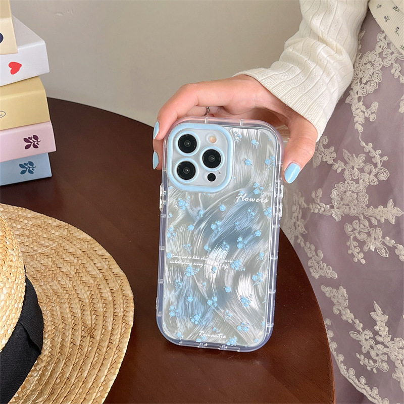 Gentle viento ins hilo de plumas azul floral para iPhone14 funda para teléfono móvil 15ProMax Apple 12/13 femenino 14PM