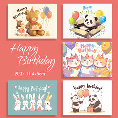 クロスボーダー誕生日おめでとうグリーティングカード手書き祝福メッセージカードプレゼント焼きケーキ装飾小さなカードかわいい漫画