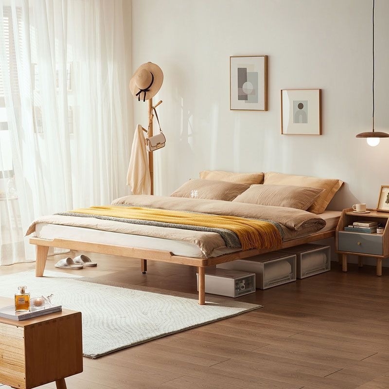 Solid Wood Bed Lin's Wood Industry All Solid Wood Bed Double Master Bedroom Simple Modern Pine Living Room Children Only Install Armrests