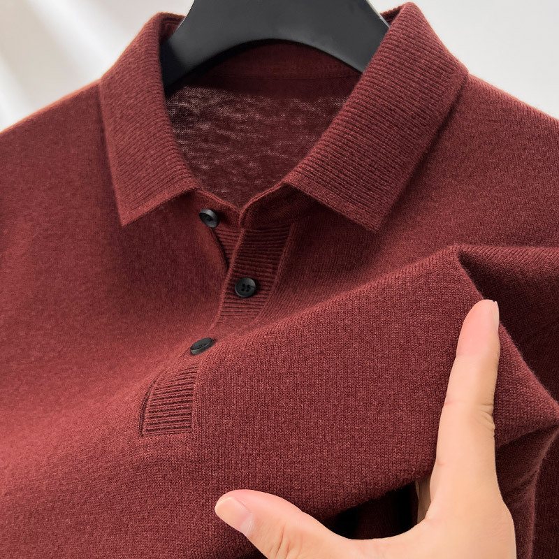 100 순수 양모 스웨터 남자 옷깃 스웨터 뉴 푸위안 스웨터 올 매치 니티드베이스 셔츠 탑