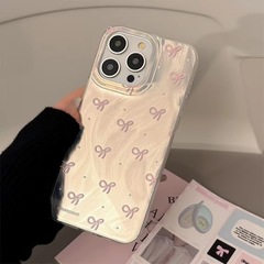 少女ins羽紗粉蝴蝶結適用iPhone13手機殼15ProMax蘋果14Pro新款12