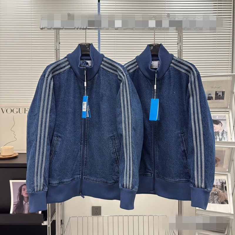 Retro Color-Blocked Three-Stripe Stand-Up Collar Denim Jacket for Women 2025 Autum New Korean Style Loose Design Jacket Trend