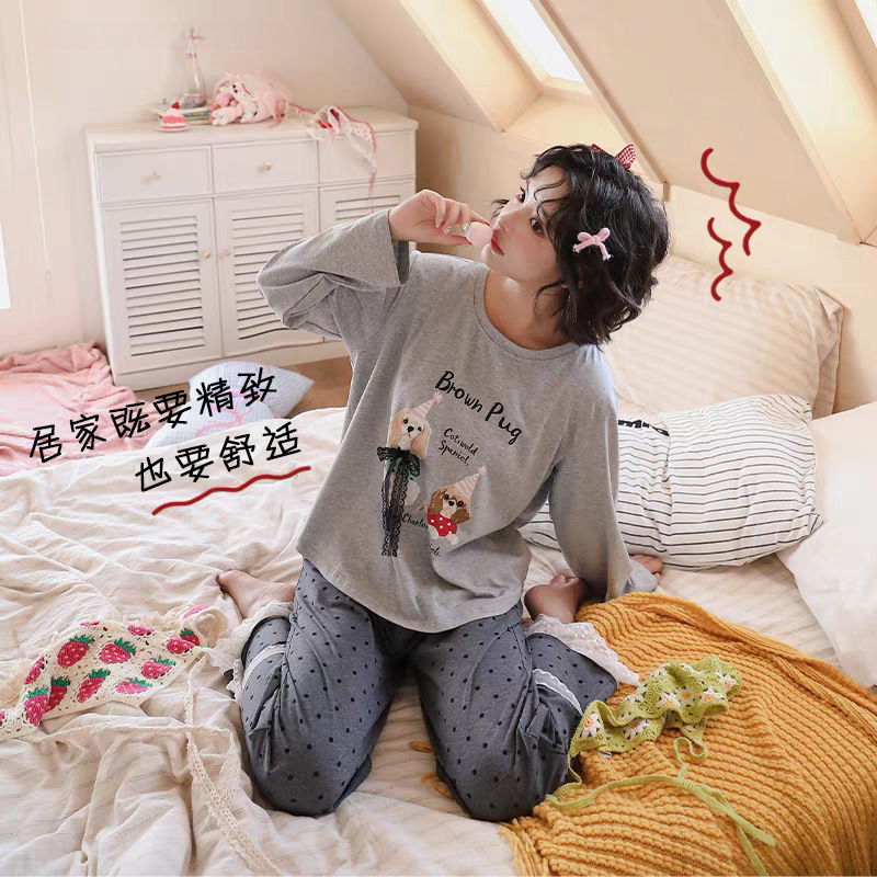 Customized 2025 New Spring and Autum Women's Cartoon Dog Loose Casual Home Clothes That Can Be Worn Outside Long-Sleeved Pants Suit