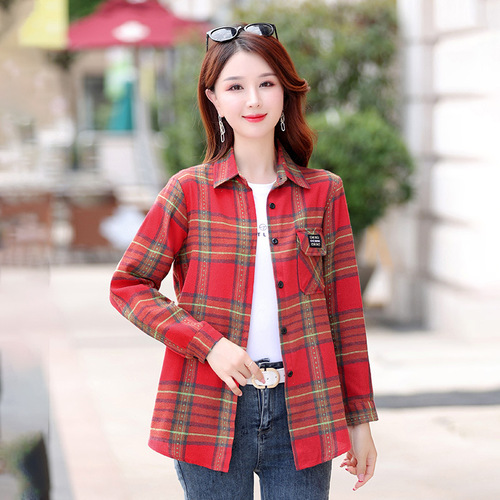 Spring and Autumn New Women's Long Sleeve Large Size Plaid Shirt for Women Fashionable Casual Versatile Loose Women's Top Jacket