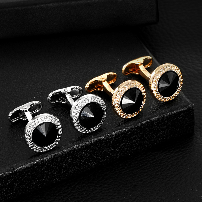 Gemelli da polso rotondi oro con zircone per camicia da uomo_voghion.com