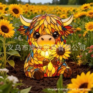 ���R�dHandcrafted Sunflower Highland Cow Lamp ���տ��ߵ�ţ��
