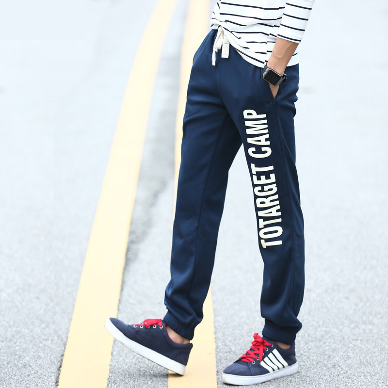 Thin sports pants men's trousers autumn and winter fleece-lined knitted cotton Korean style loose large size running closed casual sweatpants Thin sports pants men's trousers autumn and winter fleece-lined knitted cotton Korean style loose large size running closed casual sweatpants