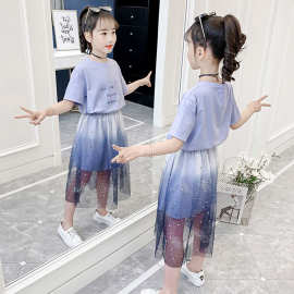 跨境女童连衣裙2025新款儿童装洋气套装裙夏季裙子大童公主裙代发